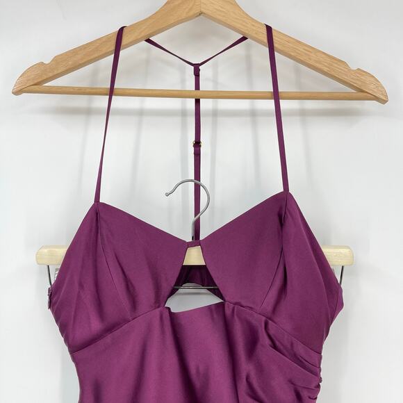 The Sei | Ruched Cut Out Silk Midi Dress in Burgundy Oxblood 2 - Picture 7 of 16